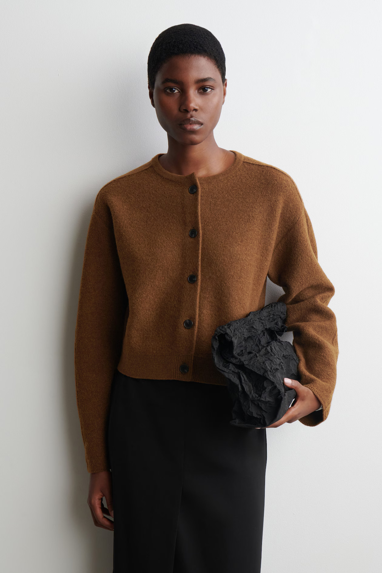 BOILED-WOOL CARDIGAN - BROWN | COS US | COS (US)