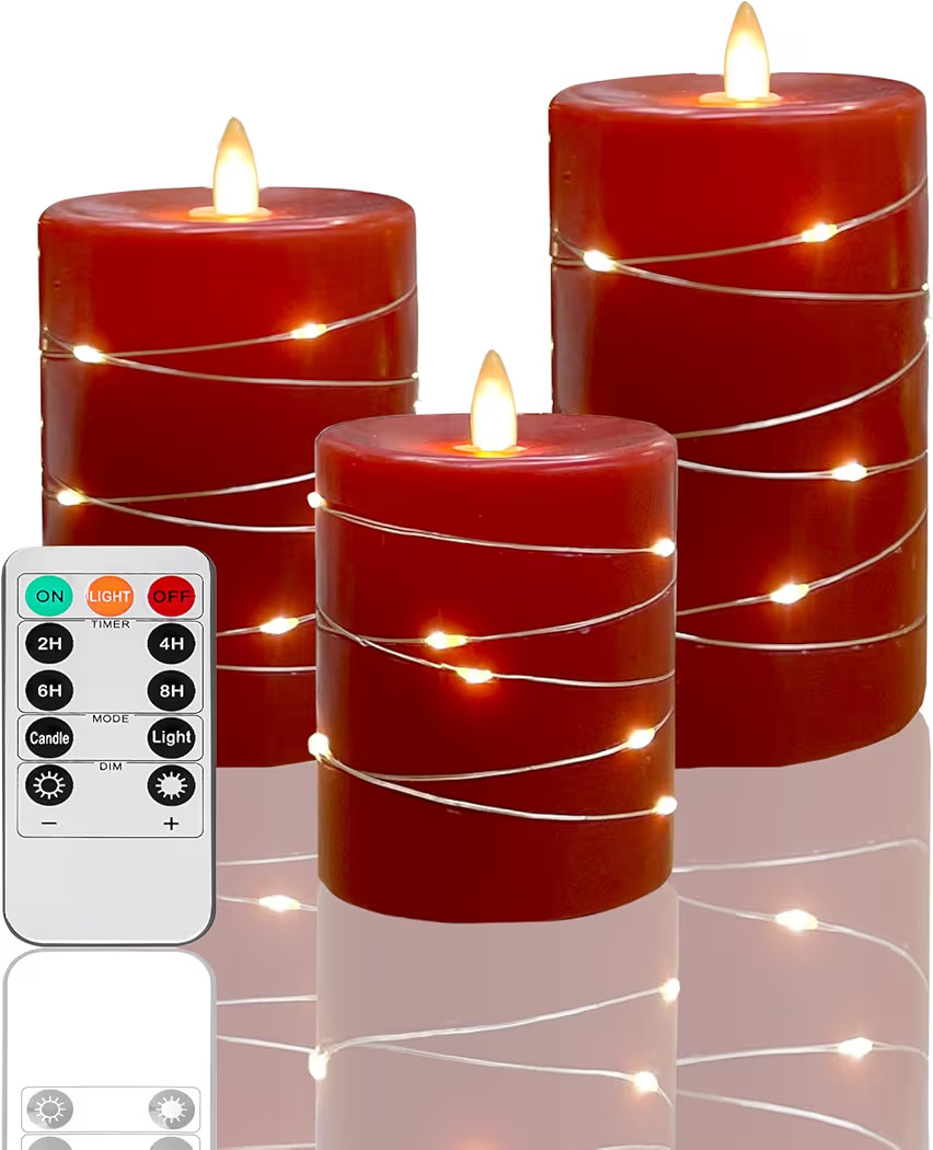 Red flameless Candles with Remote Control Timer Battery Operated LED Pillar Candles 4‘’ 5‘... | Amazon (US)