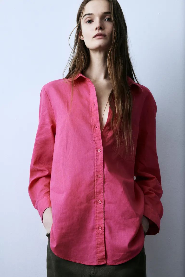 Linen-blend Shirt - Cerise - Ladies | H&M US | H&M (US + CA)