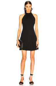 Brandon Maxwell Pebble Crepe Halter Pleated Mini Dress in Black | FWRD 