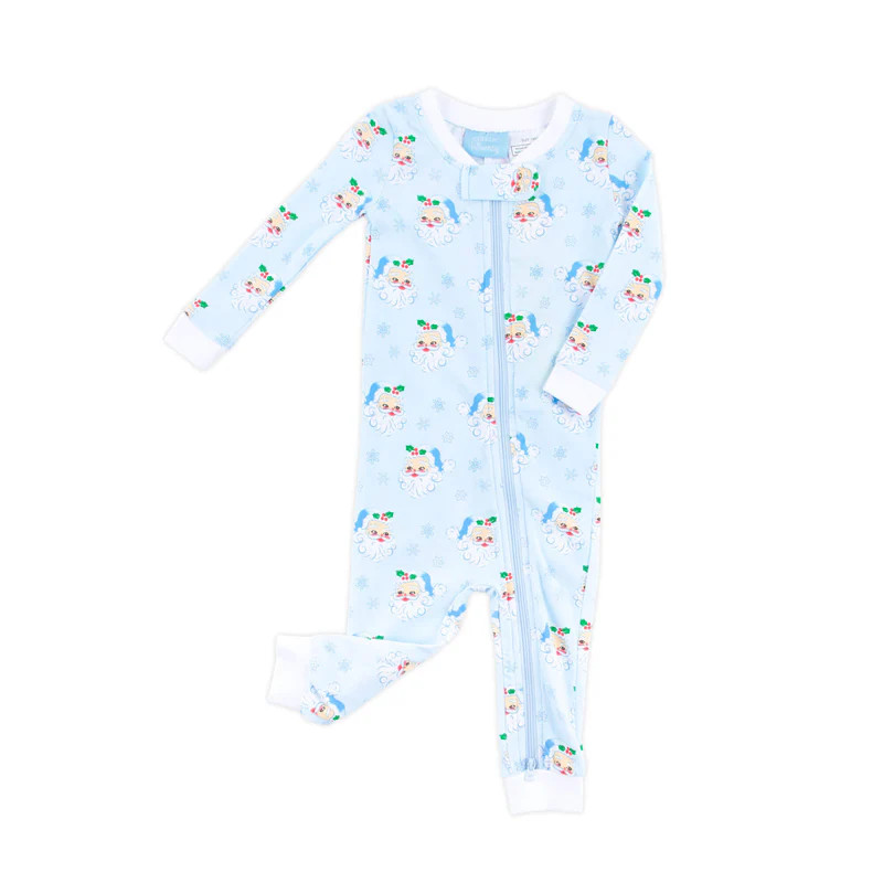 Vintage Santa Blue Print Zip Sleeper | Classic Whimsy