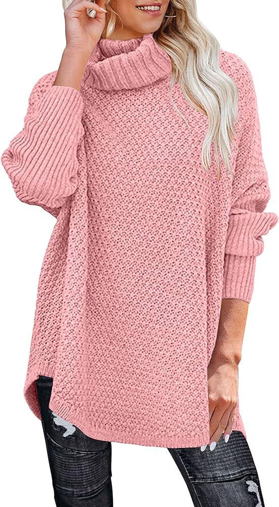 MEROKEETY Women's Turtleneck Long Sleeve Tunic Sweater Oversized Chunky Knit Pullover Jumper Tops | Amazon (US)