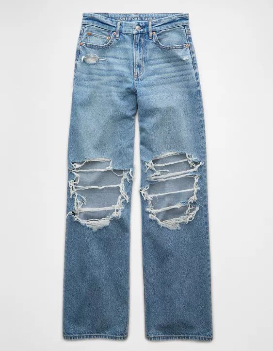 AE Strigid Curvy Super High-Waisted Baggy Straight Ripped Jean | American Eagle Outfitters (US & CA)