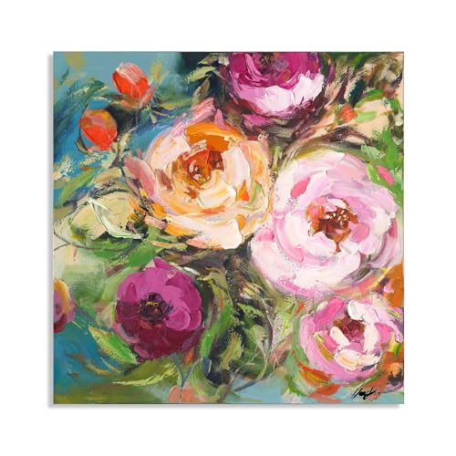 Vibrant Floral Canvas Wall Art - Abstract Flowers Pictures for Home and Office Decor - Colorful Wall Art with Expressive Brushstrokes - Perfect for Living Room, Bedroom, Bathroom - 24"x24" Framed | Amazon (US)