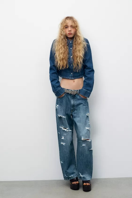 TRF MID WAIST BAGGY RIPPED BALLOON JEANS | Zara US