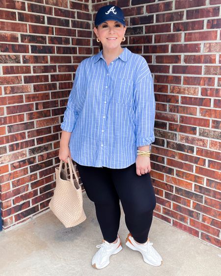 ✈️ TRAVEL OUTFIT IDEA ➡️ This oversized button up is perfect to wear with leggings and sneakers for a comfy travel outfit! This shirt runs very oversized so it’s plus size friendly, too! Wearing XL. Also wearing one of my favorite pair of plus size black leggings. 

Plus size travel outfit, airport outfit, road trip outfit 

#LTKplussize #LTKtravel #LTKfindsunder50