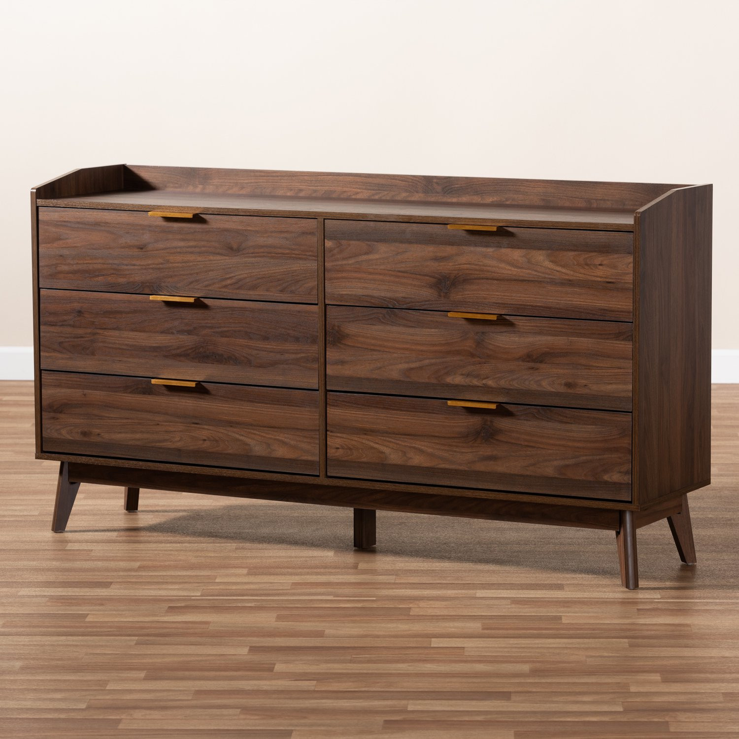 Baxton Studio Lena Mid-Century Modern Walnut Brown Finished 6-Drawer Wood Dresser | Walmart (US)