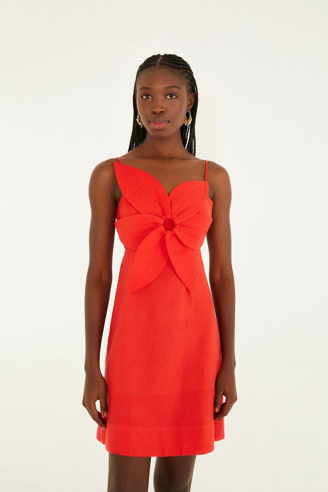 Red 3d Flower Lenzing� Ecovero� Euroflax� Mini Dress | FARM Rio | FarmRio (US)