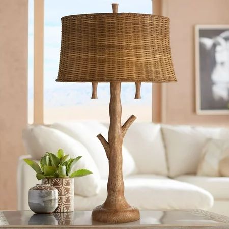 John Timberland Rustic Farmhouse Table Lamp 31.5 Tall Tree Trunk Brown Rattan Shade for Living Room  | Walmart (US)
