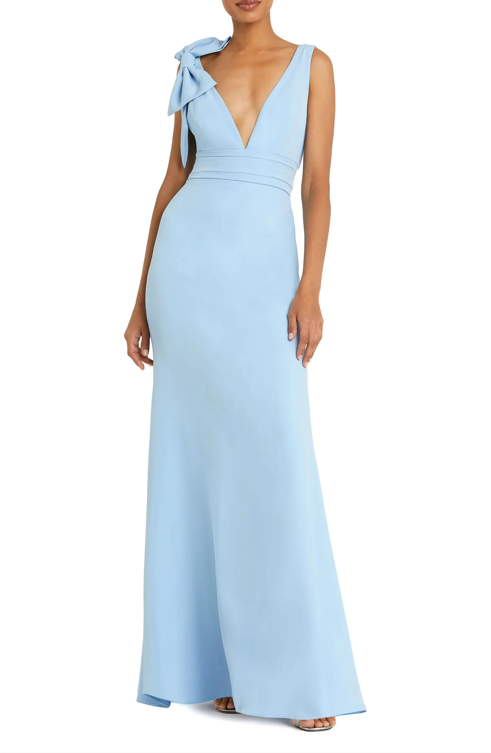 Sleeveless V Neck Bow Detail Mermaid Gown | Nordstrom