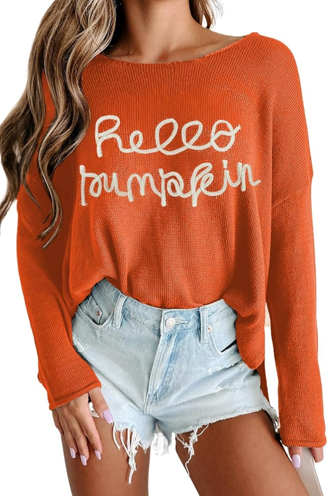 Womens Fashion 2025 Champagne Please Graphic Long Sleeve Pullover Sweater Loose Crewneck Knitted ... | Amazon (US)