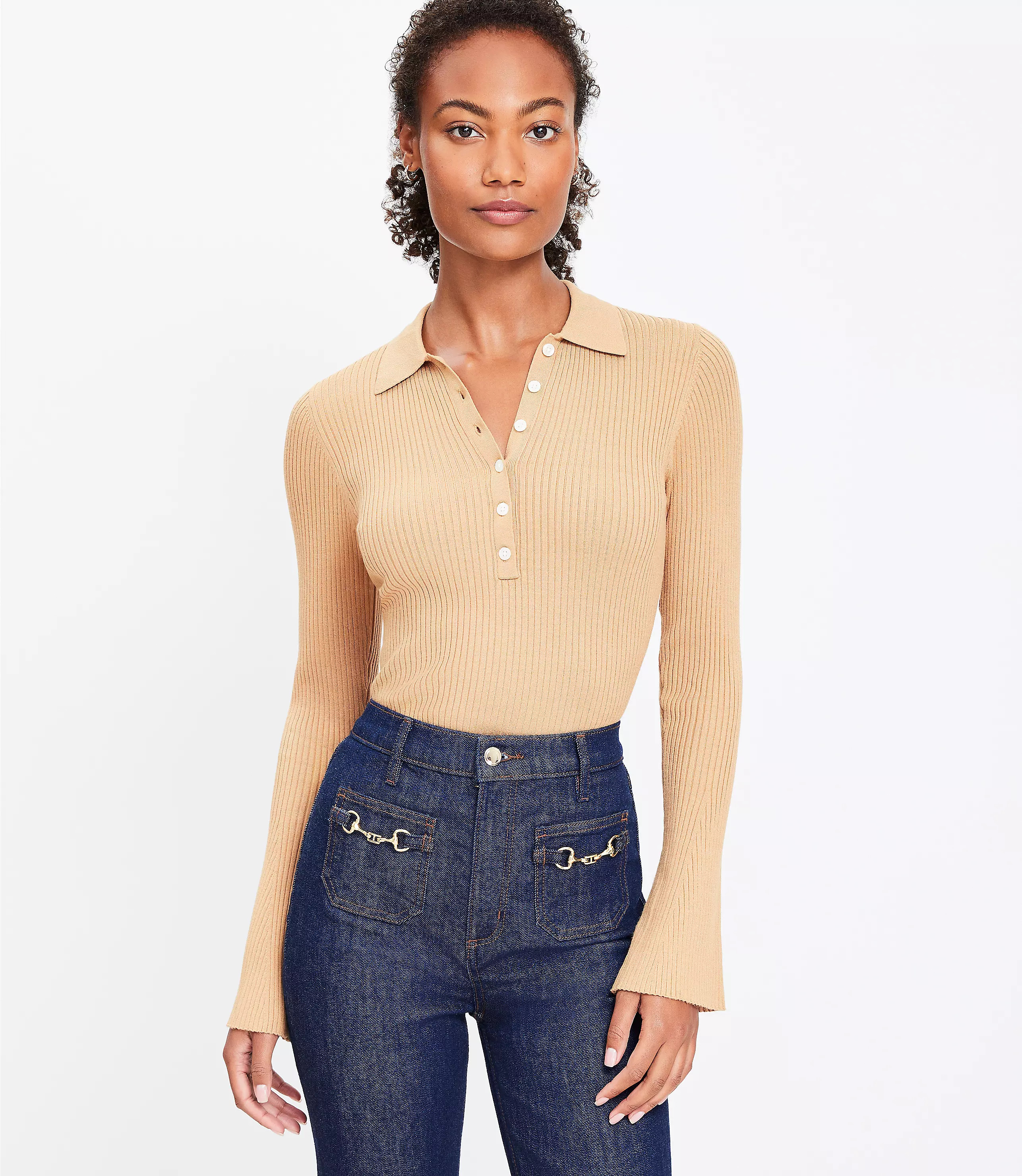 Ribbed Polo Sweater | LOFT
