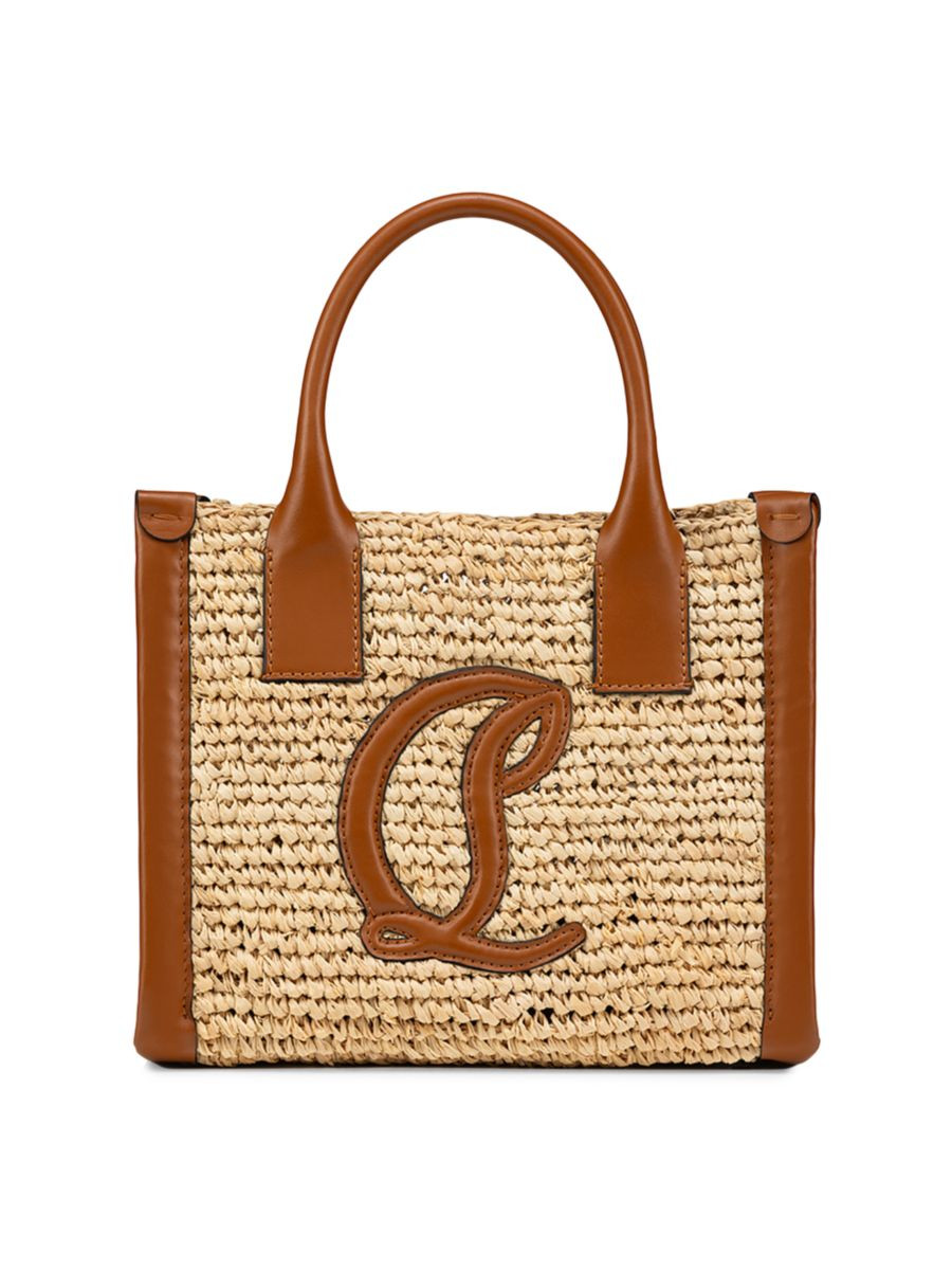 Christian Louboutin Mini By My Side Leather-Trimmed Raffia Tote Bag | Saks Fifth Avenue