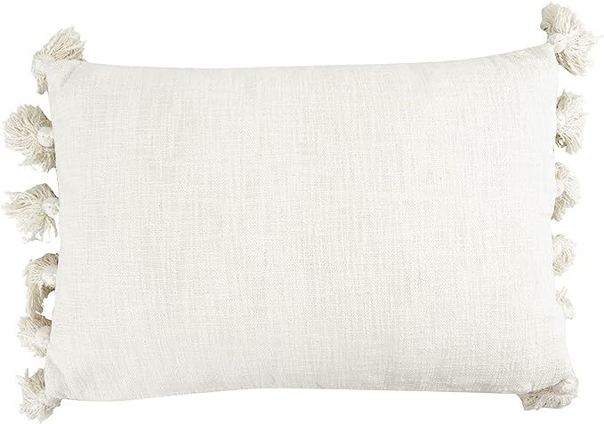 Creative Co-Op Woven Cotton Slub Lumbar Pillow with Tassels, Cream | Amazon (US)