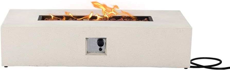 HOMPUS Outdoor Propane Fire Pit 56 inch x 28 inch Rectangle White Sandstone Concrete Fire Table w... | Amazon (US)