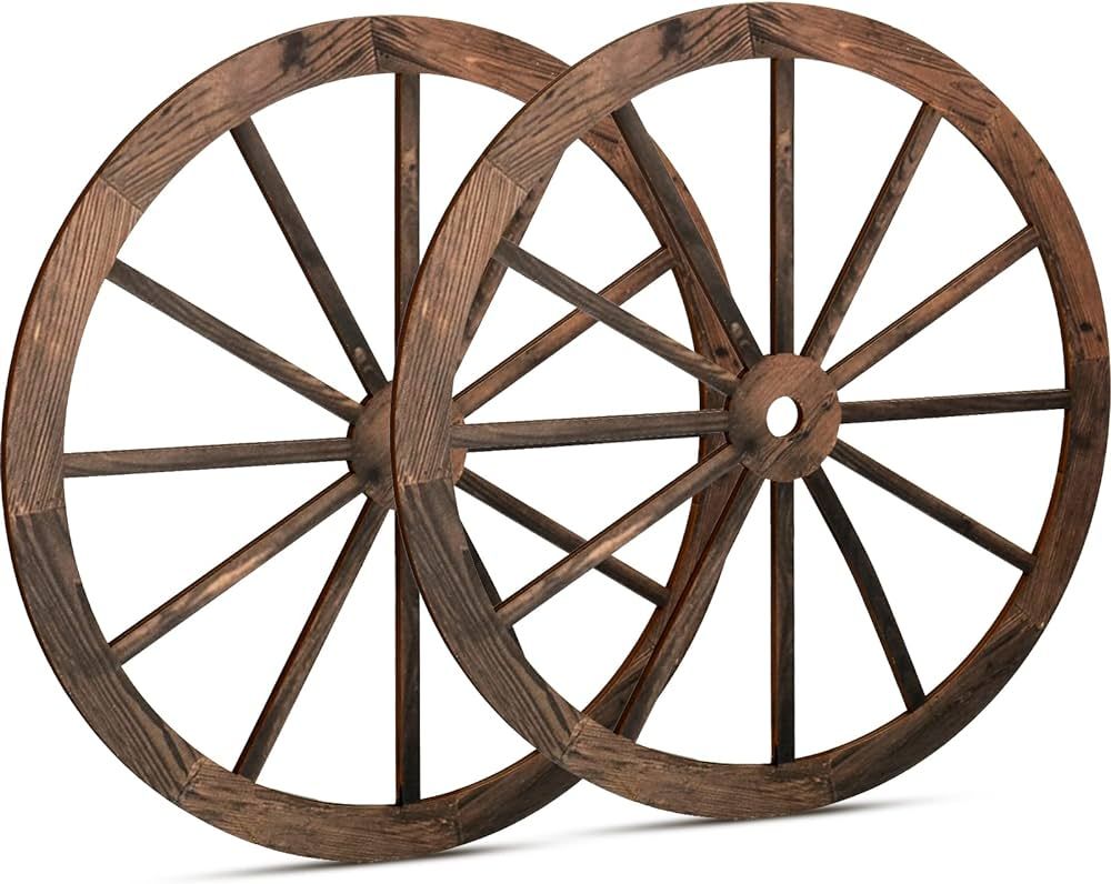 2 Pcs Wagon Wheel Decor Wooden Western Cowboy Party Decorations Vintage Rustic Wagon Wheel Wood C... | Amazon (US)