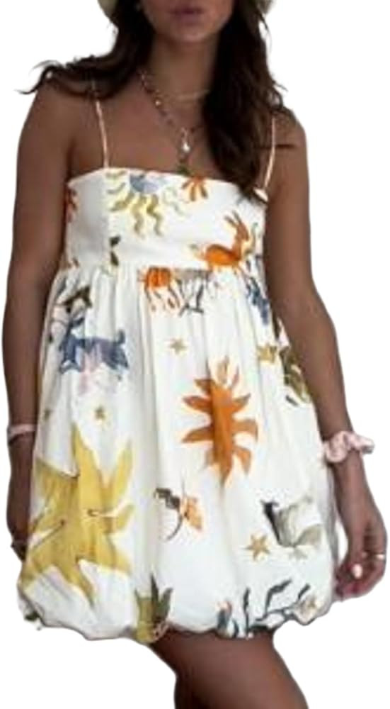 Women Y2K Cute Mini Dress Fruit Print Spaghetti Strap Short Dress Graffiti Cami Dress Sleeveelss ... | Amazon (US)