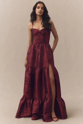 V. Chapman Lucetta Corset Tiered Brocade Maxi Dress | Anthropologie (US)