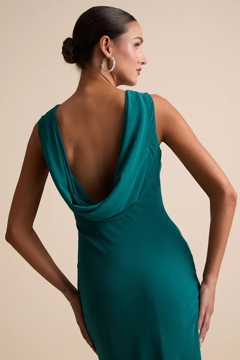 Yaneli Teal Boat Neck Cowl Back Maxi Dress | Lulus