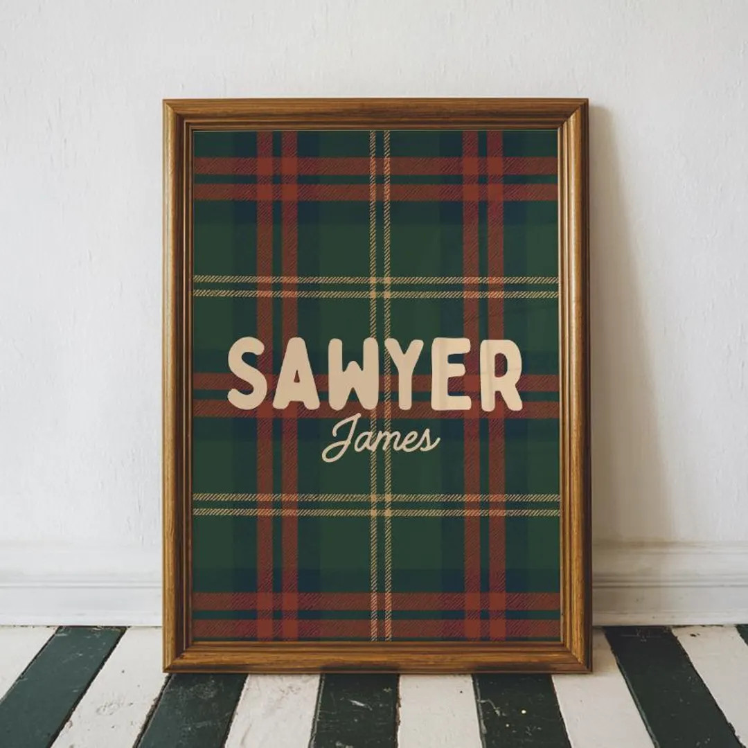 Printable Custom Name, Plaid Vintage Style Decor, Personalized Boys Room Decor Minimal Wall Art B... | Etsy (US)