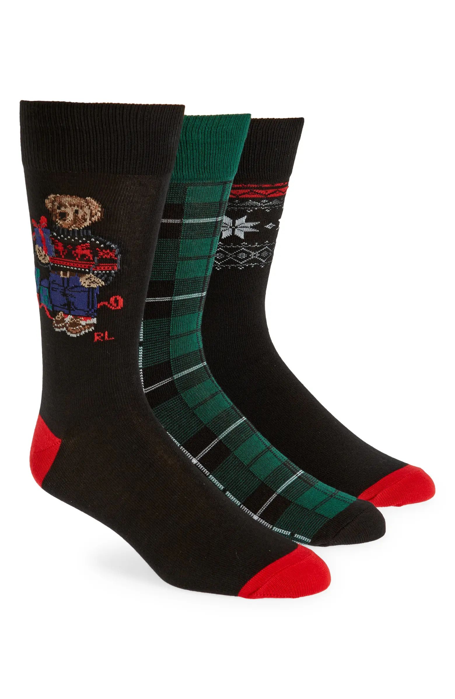 Polo Ralph Lauren Assorted 3-Pack Holiday Bear Dress Socks Gift Box | Nordstrom | Nordstrom