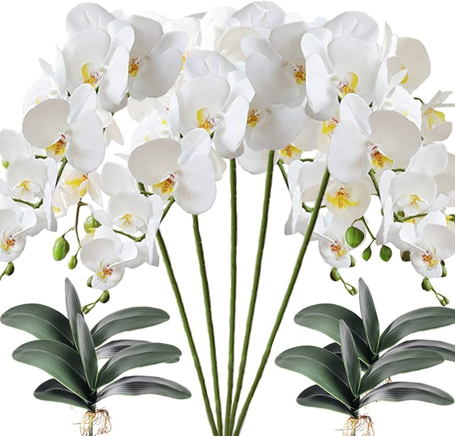 HinyoCo 5 Pcs Artificial Phalaenopsis Flowers and 4 Bundles Leaves,Artificial Orchid Flowers with... | Amazon (US)