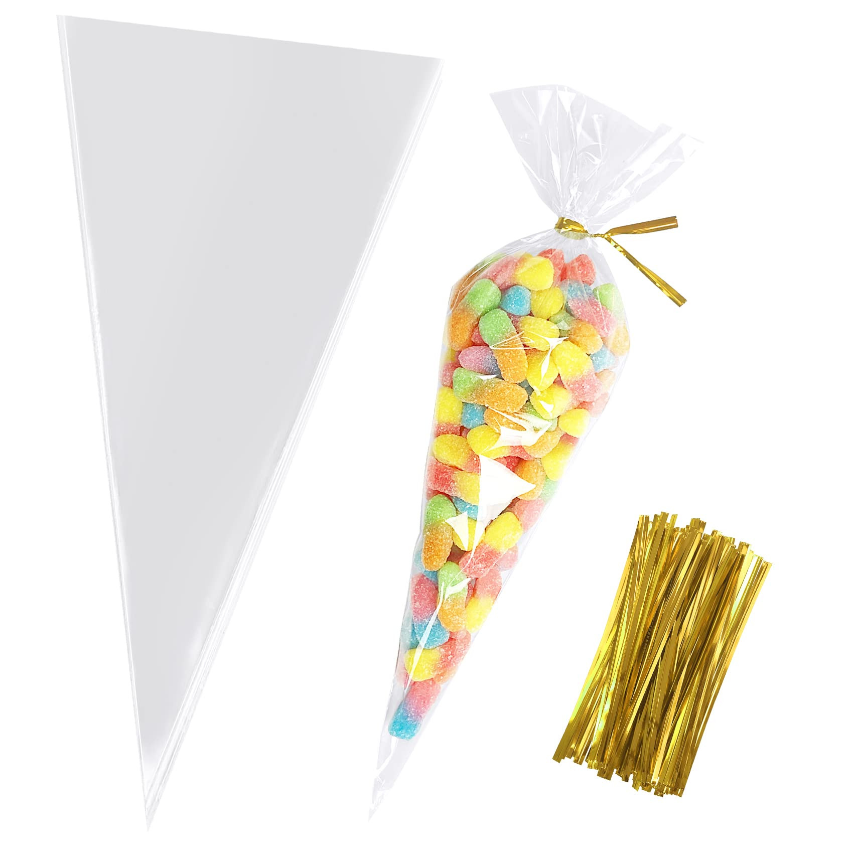 Morepack Cone Shaped Cellophane Treat Bags, 5x10 Inches Clear Triangle Plastic Bags for Popcorn F... | Amazon (US)
