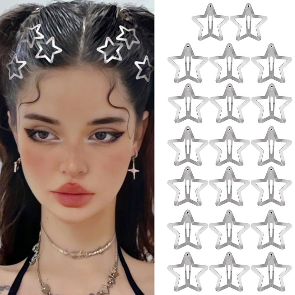 20 PCS Star Snap Hair Clips Silver Y2K 2000s Hair Accessories Non Slip Clips for Girls Women Hair... | Amazon (US)