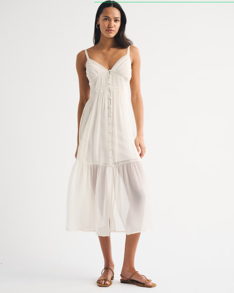 Bra-Free Button-Through Duster Midi Dress | Abercrombie & Fitch (US)