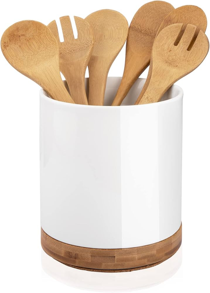 Nucookery 360°Rotating Utensil Holder, 7.2" Large Utensil Crock, White Ceramic Cooking Utensil O... | Amazon (US)
