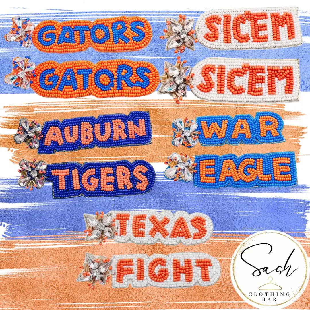 Beaded Football Game Day Earrings - Florida, Alabama, Texas - Orange and White, Blue and Orange -... | Etsy (US)