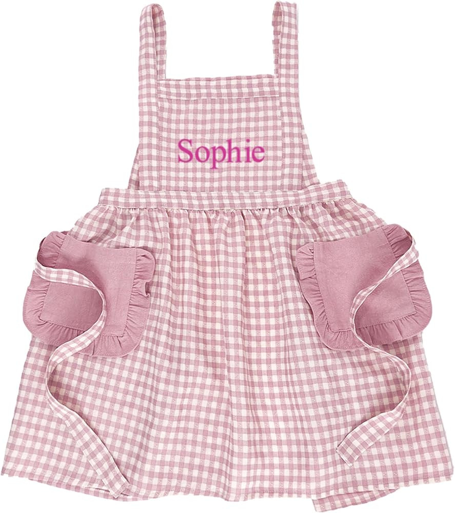 Kids Apron Personalized Apron for kids Cooking Pinafore, Cross Back With Plaid Pockets, Christmas... | Amazon (US)