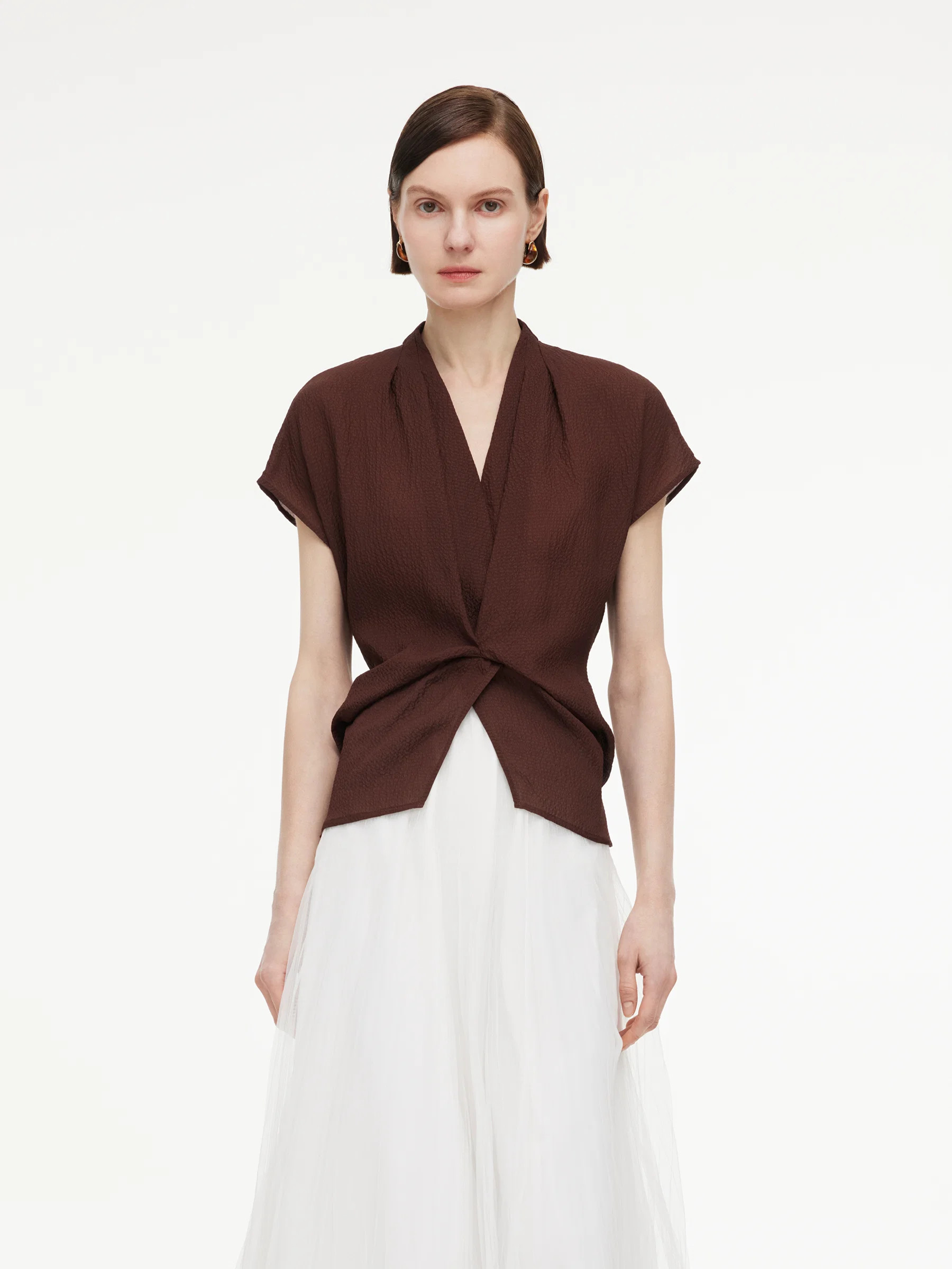 10.5MM Mulberry Silk V-Neck Twist Front Women Blouse | GOELIA