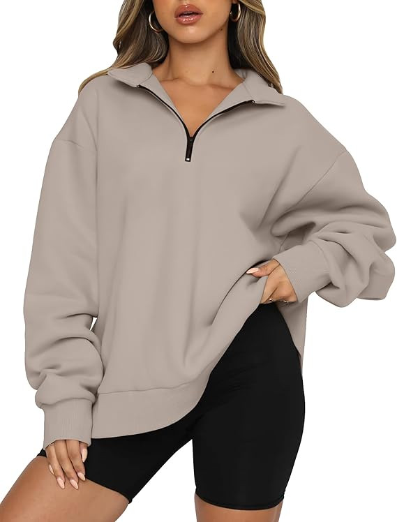 Trendy Queen Women's Oversized Half Zip Fleece Sweatshirts-Cozy Pullover, Drop Shoulder for Fall ... | Amazon (US)
