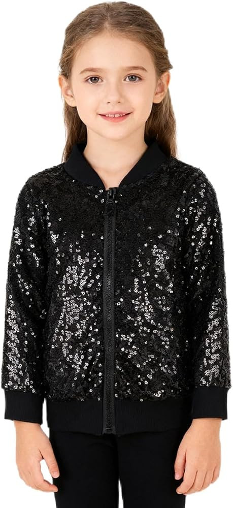 Black Sequin Jacket Girls Jackets for Toddler Zipper Long Sleeve Glitter Kids Baby Boys Solid Seq... | Amazon (US)