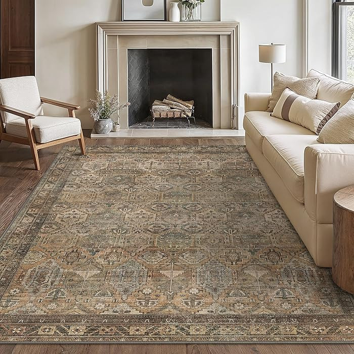 Bavni Washable Rug 8x10 Area Rug for Living Room Bedroom Dining, Washable Vintage Print Carpet, U... | Amazon (US)