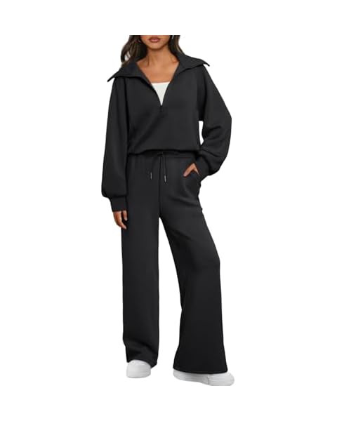 XIEERDUO Lounge Sets For Women 2023 Oversized Half Zip Sweatshirt And Wide Leg Sweatpant 2 Piece ... | Amazon (US)