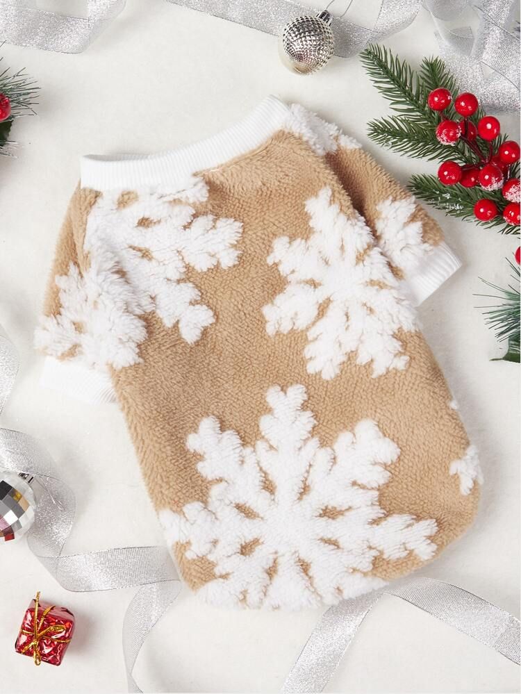 Snowflake Print Pet Plush Sweatshirt | SHEIN