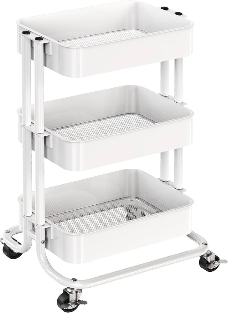 Pipishell 3 Tier Metal Rolling Utility Cart, Heavy-Duty Storage Rolling Cart with 2 Lockable Whee... | Amazon (US)