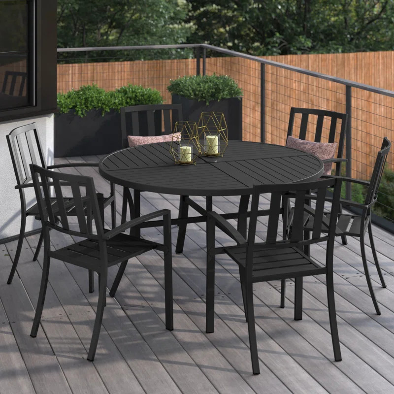 Argyri 6 - Person Metal Patio Dining Set with Extendable Round Table | Wayfair North America