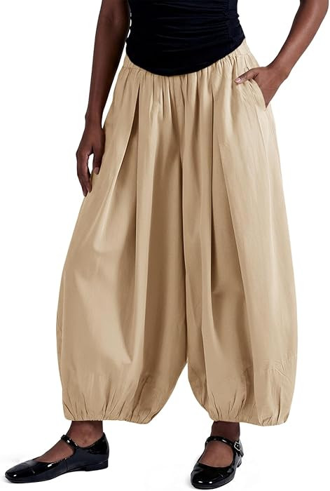 Fisoew Womens Wide Leg Balloon Pants Casual Barrel Elastic Waist Pleated Baggy Workout Sweat Pant... | Amazon (US)