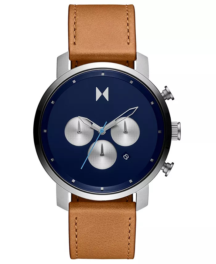 Men's Chronograph Tan Leather Strap Watch 45mm | Macy's