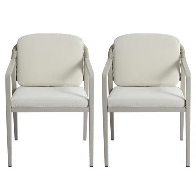 Of 2 Woven Patio Chairs, Waterproof, Grey + Beige, Construction, Ergonomic Design For Garden Backyard Outdoor Armchairs, Woven, And Iron Frame, 21.92W | Wayfair North America