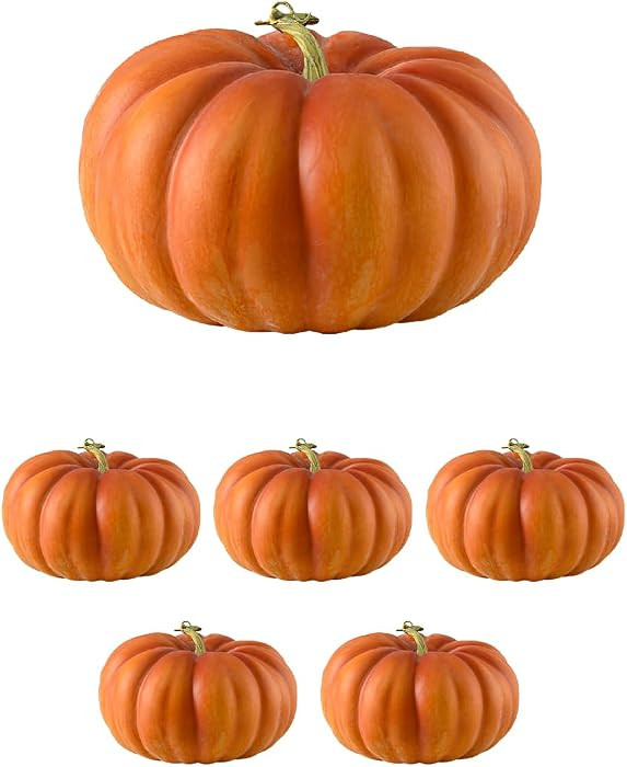 Serene Spaces Living Vintage Burnt Yellow Heirloom Pumpkins \u2013 Set of 6 Realistic Fall Decora... | Amazon (US)