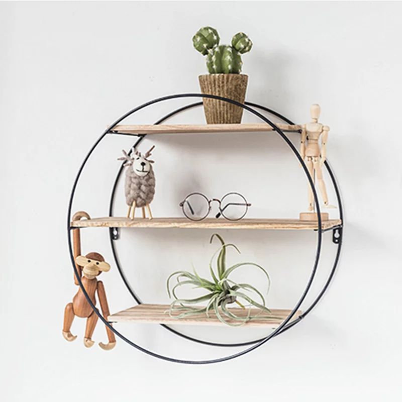 Metal & Wood Round/Rhombus Design Grid Wall Shelf Industrial Vintage Hanging Rack Bookcase Storag... | Walmart (US)