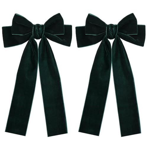 2pcs Dark Green Velvet Ribbon Hair Bows Clips Long Tail 5.5" Big Christmas Alligator Barrettes Hairpins Holiday Dress Outfit Decor Accessories for Girls Women | Amazon (US)