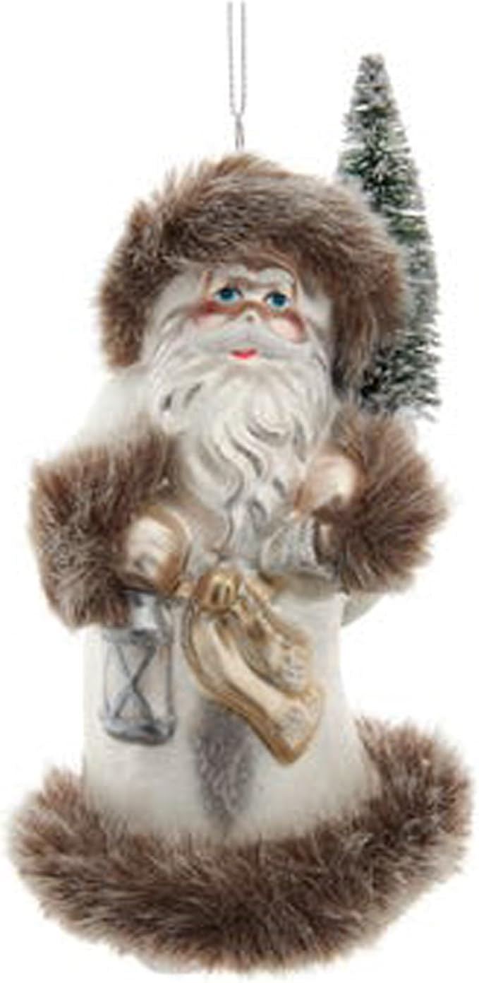 Kurt Adler Frosted Santa Brown Fur Trim - 6.5 Inch Glass Christmas Tree Ornament | Amazon (US)