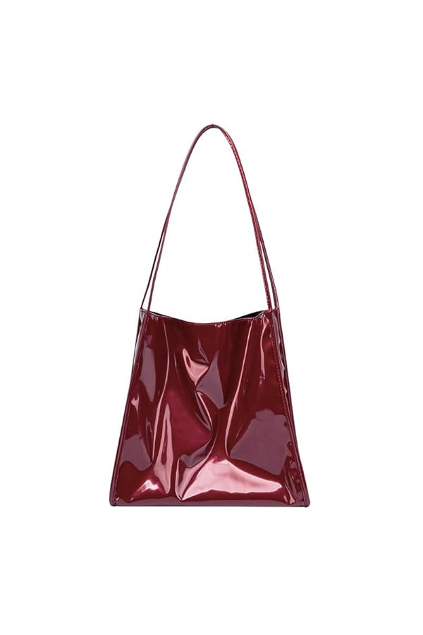 Ulisty Women Patent Leather Bag Soft Tote Bag Shiny Shoulder Bag Minimal Purse Fashion Handbag | Amazon (US)