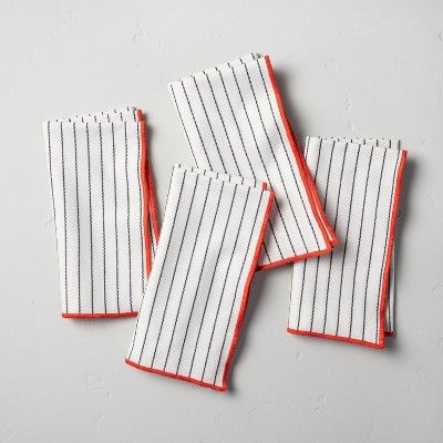 4pc Stitched Border Thin Stripes Napkin Set Red/White - Hearth & Hand™ with Magnolia | Target