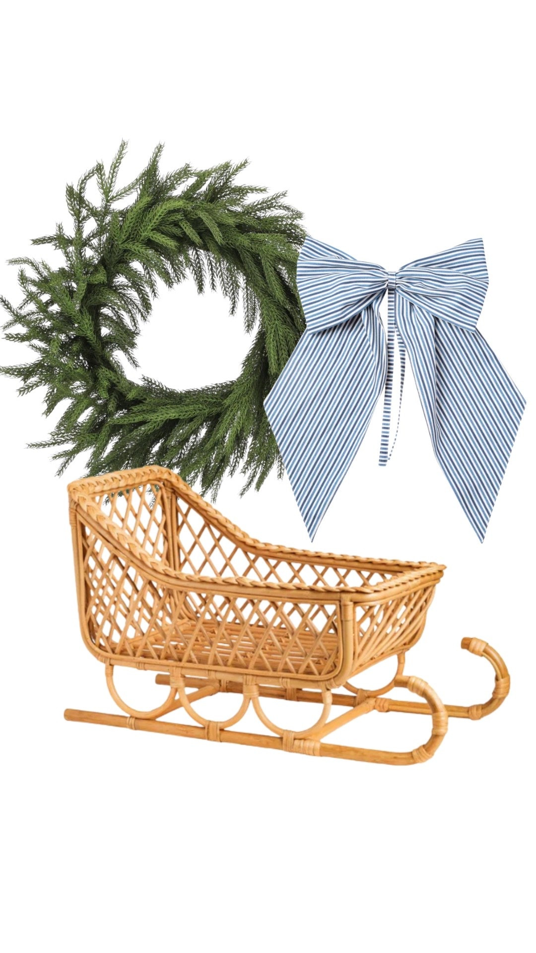 Coastal natural blue christmas.
Rattan sled with blue christmas bow and Norfolk pine wreath.



#LTKHome #LTKSeasonal
